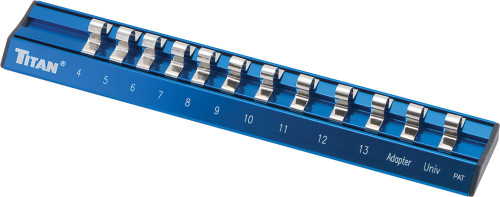 PG205 - RAIL DE DOUILLE MAGNÉTIQUE BLEUE À 12 EMPLACEMENTS, PRISE 1/4", 4 MM - 13 MM, ADAPTATEUR ET JOINT EN U