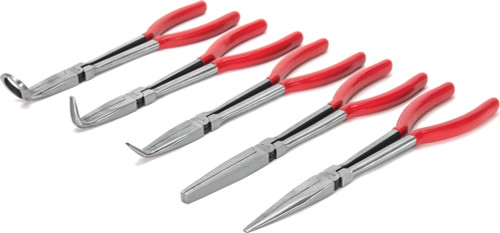 PG183 - 5-PC 11" LONG NOSE PLIERS SET - STRAIGHT, 45°, 90°, FLAT & LARGE HOSE GRIP PLIERS