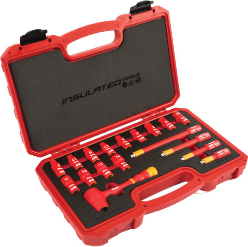 PG127 - 1000V INSULATED 18-PC 1/4" DRIVE METRIC SOCKET & RATCHET SET, 4-14MM