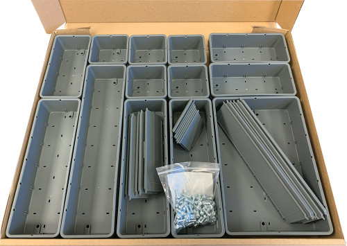 PG208 - CONTAINER & DIVIDER BUNDLE, 52 HOLDERS & 100 SCREWS (BOARD & TOOLS NOT INCLUDED)