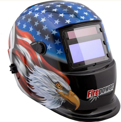 PG410 - AUTO-DARKENING WELDING HELMET WITH STARS AND STRIPES DESIGN, 9-13 LIGHT SHADE DIN LEVEL