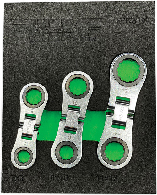 ENSEMBLE DE CLÉS À CLIQUET À DOUBLE BOÎTE NANO FLEX DE 3 PIÈCES, 72 DENTS, 7 X 9 MM, 8 X 10 MM, 11 X 13 MM