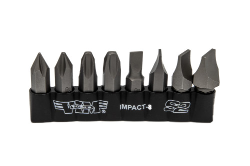 Impact Quality S2 Bit Set, 8 pc Bits 5/16 » Corps hexagonaux, 1.25"L, P1-P4 Phillips & Flat Tip