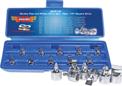 PG155 - STUBBY FLAT AND PHILLIPS SET, 10 PC., 1/4" SQUARE DRIVE