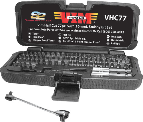 PG177 - HALF CUT BIT SET, 77 PC, 5/8" LONG, TORX, HEX , XZN PHILLIPS, FLAT