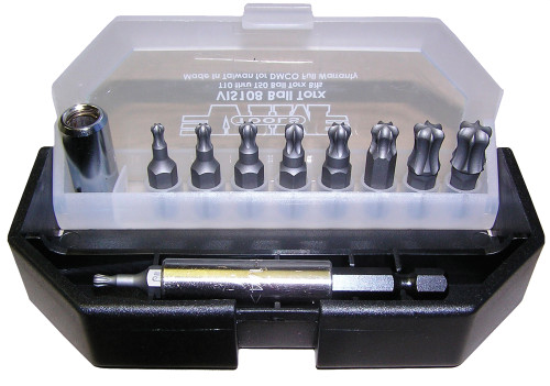 Ball Torx Bit Set, 11 pc. T10 à T50, 1/4"mag.driver & porte-bit, boîte noire