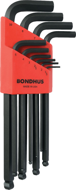 PG174 - 10-PC METRIC BALL END L-WRENCH SET, LONG LENGTH