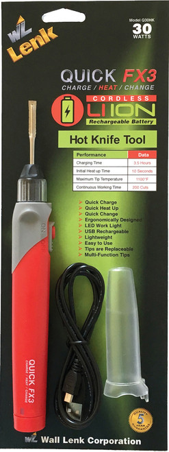 PG328 - QUICK FX3 CORDLESS RECHARGEABLE LI-ION 30 WATT HOT KNIFE TOOL