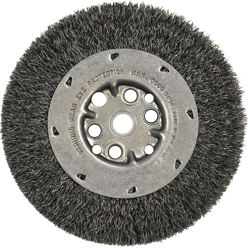 PG112 - 6" MAX. DENSITY CRIMPED WIRE WHEEL, .014" STEEL FILL, 5/8"-1/2" ARBOR HOLE