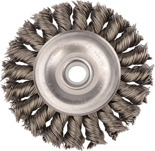 PG112 - 3" STANDARD TWIST KNOT WIRE WHEEL, .020" STEEL FILL, 1/2"-3/8" ARBOR HOLE - SAME AS ANDERSON 13533