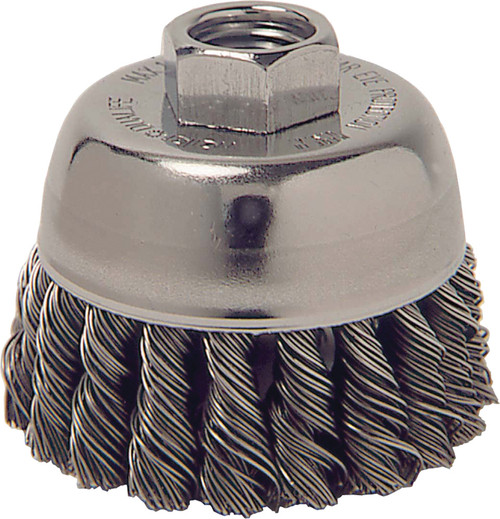 PG112 - 2-3/4" SINGLE ROW KNOT WIRE CUP BRUSH, .014" STEEL FILL, 5/8"-11 UNC NUT - SAME AS ANDERSON 17195 PG112 - 2-3/4" SINGLE ROW KNOT WIRE CUP BRUSH, .014" STEEL FILL, 5/8"-11 UNC NUT - SAME AS ANDERSON 17195
