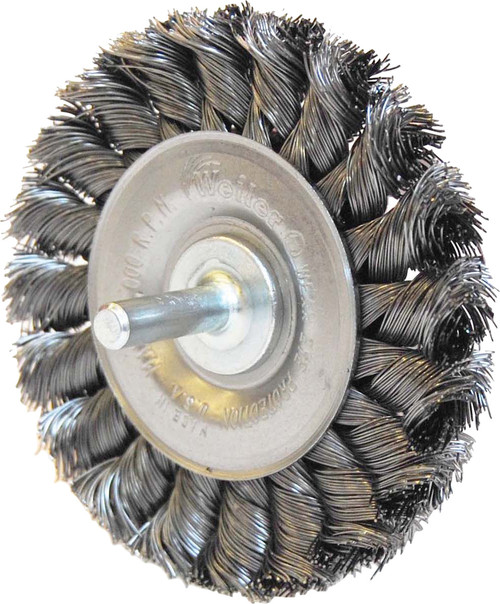 PG99 - 3-1/4" STEM-MOUNTED KNOT WIRE WHEEL, .014" STEEL FILL, 1/4" STEM - SAME AS ANDERSON 13651