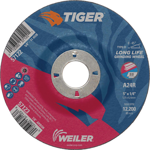 PG417 - 5" X 1/4" TIGER AO TYPE 27 GRINDING WHEEL, A24R, 7/8" A.H.