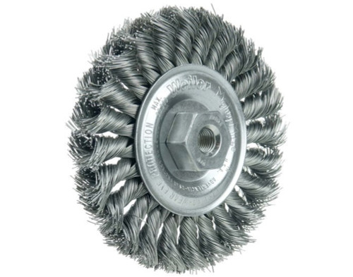 4  IN. STANDARD TWIST KNOT WIRE WHEEL, .014  IN. STEEL FILL, 3/8  IN.-24 UNF NUT