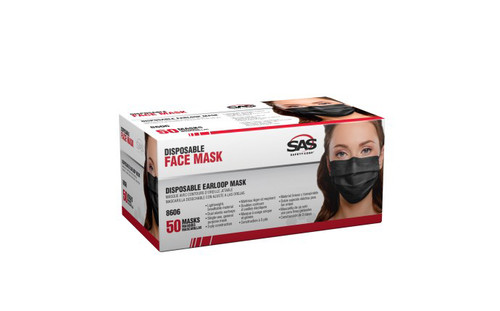 MASQUES FACIAUX NOIRS JETABLES AVEC BOUCLE D’OREILLE, BOÎTE DE 50 MASQUES