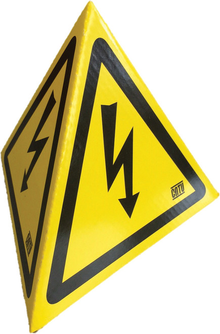 PG123 - MAGNETIC CARDBOARD SIGNALING PYRAMID “ELECTRIC HAZARD” TO WORK ON EHV OR BATTERIES