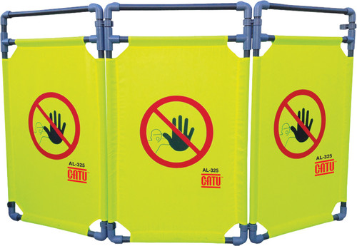 3-PANEL FOLDING SAFETY BARRIER FOR TEMP. DELINEATION OF WORK AREA, MODULAR, HI-VIZ YELLOW, 5.5 FT. X 3.25 FT.