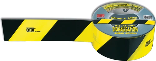 SELF-ADHESIVE SIGNALING/DELINEATION TAPE, YELLOW & BLACK DIAGONAL STRIPES, 2" X 328 FT. (50MM X 100M)