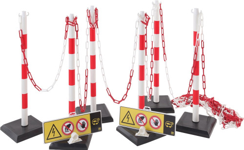 PG137 - DELINEATION KIT, (6) RED & WHITE BALASTED BOUNDARY POSTS, (1) 25M RED & WHITE PLASTIC CHAIN WITH LINKS, (2) PLASTIC SIGNS