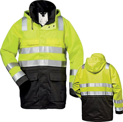 PARKA MULTI-RISQUE À HAUTE VISUALISATION AVEC CA"T "UR LA PROTECTION CONTRE L’ARC ÉLECTRIQUE, ZIP CENTRAL AVEC RABAT, AJUSTER. CEINTURE, 2 "CHES DE "ITRINE ET 2 HANCHES, TAILLE XL