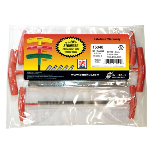 BONDHUS 6PC (2 - 6M) 9" HEX T-HANDLE SET