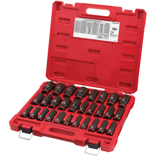 PG143 - 29-PC 1/2" DRIVE, 6 PT. SAE & METRIC DEEP IMPACT SOCKET SET, 10MM-27MM & 7/16" – 1-1/4"