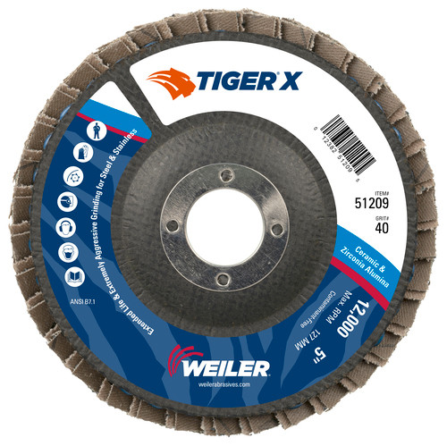 5" Tiger X Flap Disc, Conical (TY29), Phenolic Backing, 40Z, 7/8" Arbor Hole