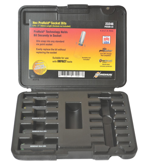 BONDHUS 6PC (4-10MM) 2" HEX BIT SET - MOULDED CASE