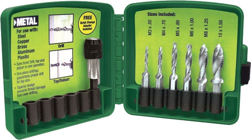 6-PC DRILL TAP SET FOR HOLE, TAPPING &DEBURRING/COUNTERSINKING, 6-32 TO 1/4-20