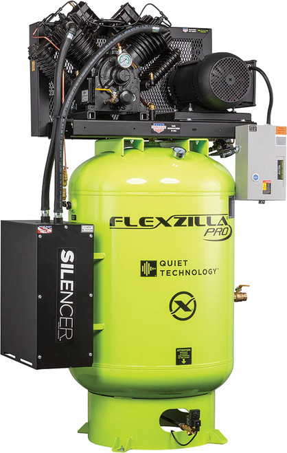 PG95 - 120 GALLONS VERTICAL, 10 HP FLEXZILLA PRO SOUS PRESSION, COMPRESSEURS D’AIR STATIONNAIRES MONOPHASÉS AVEC SILENCIEUX, 208V/230V