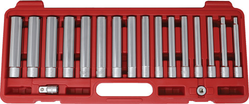 PG131 - 17-PC 3/8" & PRISE 1/2" ENSEMBLE DE DOUILLES MÉTRIQUES 6 POINTS EXTRA-LONG, ADAPTATEURS 6MM-21MM, 3/8 » X 1/4 » & 1/2 » X 3/8 »