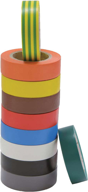 SET OF 10 COLOR ELECTRICAL ADHESIVE TAPES, 10M/ROLL