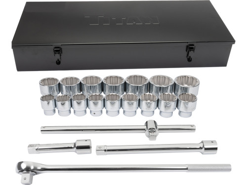 PG138 - 20-PC 1" DRIVE 12-POINT SHORT-WELL SAE SOCKET SET, 1-5/8" TO 3-1/8"