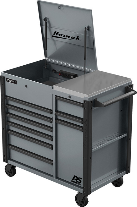 44" RSPRO 9-DRAWER POWER SERVICE CART- GREY