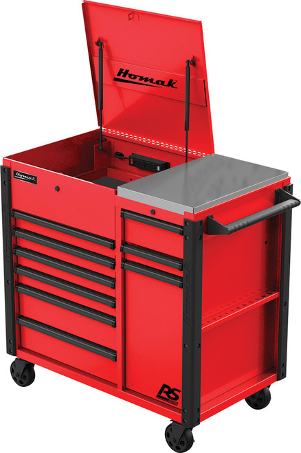 CHARIOT DE SERVICE ÉLECTRIQUE À 9 TIROIRS RSPRO 44 PO - ROUGE