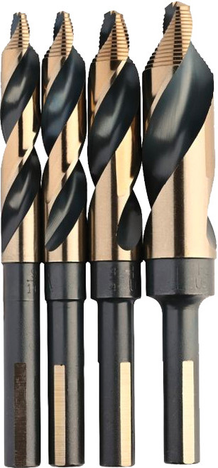 PG117 - 4-PC STEP POINT 1/2" REDUCED SHANK DRILL BIT SET, 9/16 - 5/8 - 3/4 - 1"