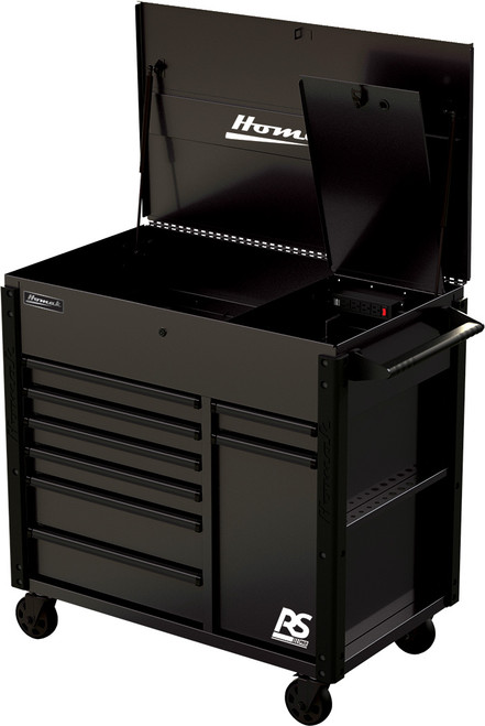 PG219 - 44" RS PRO 8-DRAWER POWER SERVICE CART W/SECURITY BOX IN TOP TILL & POWER BAR - BLACK
