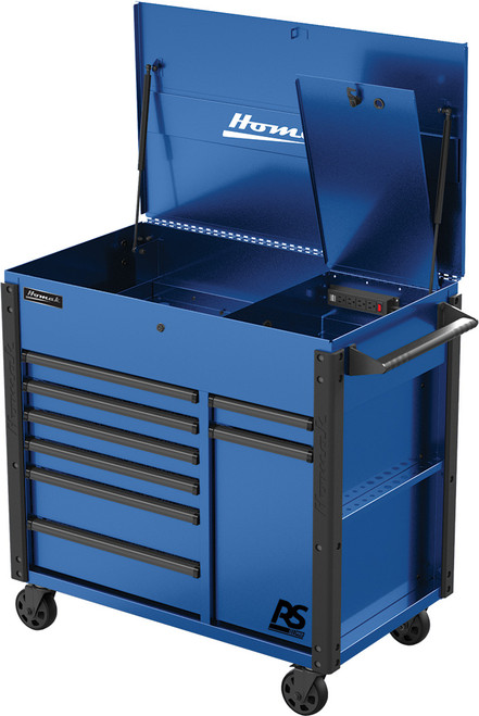 PG204 - 44" RS PRO 8-DRAWER POWER SERVICE CART W/SECURITY BOX IN TOP TILL & POWER BAR - BLUE