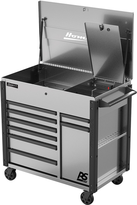 PG204 - 44" RS PRO 8-DRAWER POWER SERVICE CART W/SECURITY BOX IN TOP TILL & POWER BAR - RED