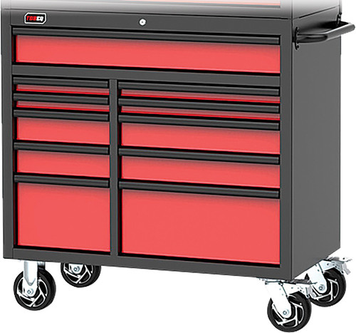 PG198 - ARMOIRE À ROULEAUX 11 TIROIRS DE 41", ROUGE/NOIR
