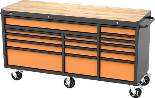 PG213 - ARMOIRE ROULANTE DE 72" À 15 TIROIRS, ORANGE/NOIR