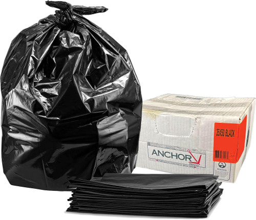 ANCHOR STRONG GARBAGE BAGS, BLACK, 35" X 50", CASE OF 125 BAGS