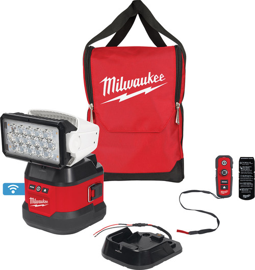M18™ UTILITY REMOTE CONTROL SEARCH LIGHT W/PORTABLE BASE: (1) M18 MAGNETIC BASE, (1) 12VDC HARDWIRE BASE, (1) REMOTE CONTROL
