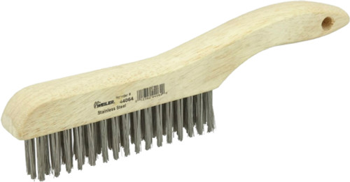 PG107 - HAND WIRE SCRATCH BRUSH, .012 STAINLESS STEEL FILL, SHOE HANDLE, 4 X 16 ROWS