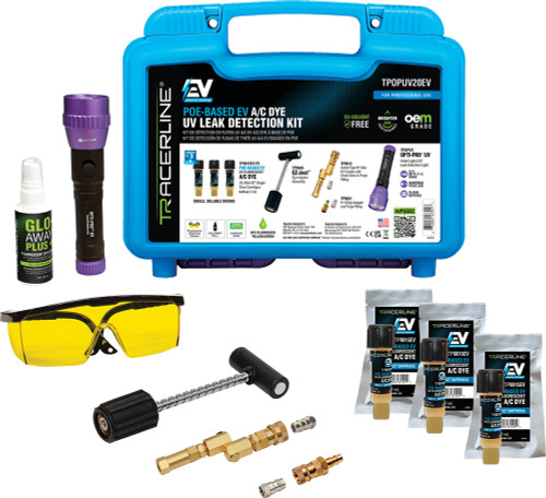 PG21 - KIT COMPLET DE DÉTECTION DE FUITES UV AVEC COLORANT ÉLECTRIQUE ÉLECTRIQUE À BASE DE POE, COMPATIBLE AVEC R1234YF & R134A