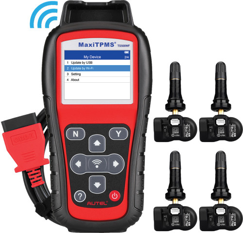 PG33 - (MODEL TS508WFK-4) ADVANCED TPMS SERVICE TOOL KIT WITH #TS508 WI-FI TOOL AND (4) RUBBER 1-SENSORS