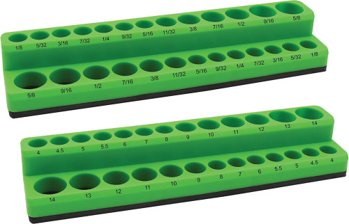 PG209  -  2-PC 1/4" DR. SHALLOW & DEEP MAGNETIC SOCKET HOLDER SET, SAE FROM 1/8"-5/8" & METRIC FROM 4-14MM