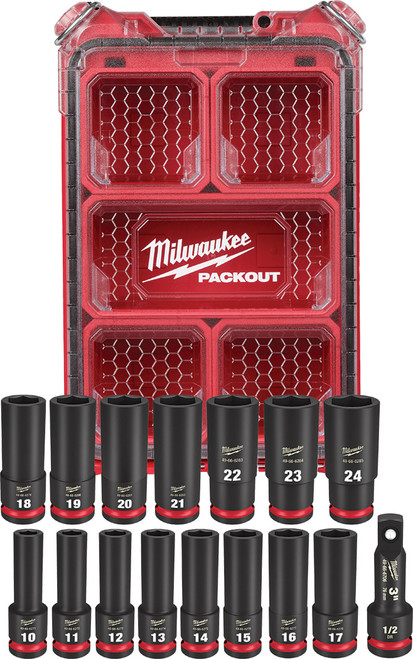 PG - 16-PC 1/2" DRIVE METRIC SHOCKWAVE™ IMPACT SOCKET SET IN PACKOUT™ ORGANIZER, 10-24MM + 3" EXTENSION
