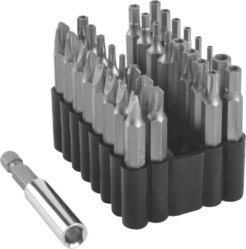 PG183 - 33-PC 2" LONG SECURITY BIT SET, (4) SPANNER, (4) TRIWING, (3) TORQUE, (9) TR TORX, (12) TR HEX
