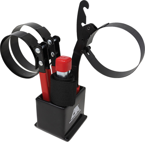 PG251 - 4-PC DIY OIL FILTER WRENCH KIT WITH STAND, INCL.: BAND TYPE, STRAP TYPE & SWIVEL OILF FILTER WRENCHES
